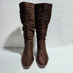 Women’s Knee-High Slouch Boots – Brown Faux Suede – Low Heel – NEW – Size 7.5